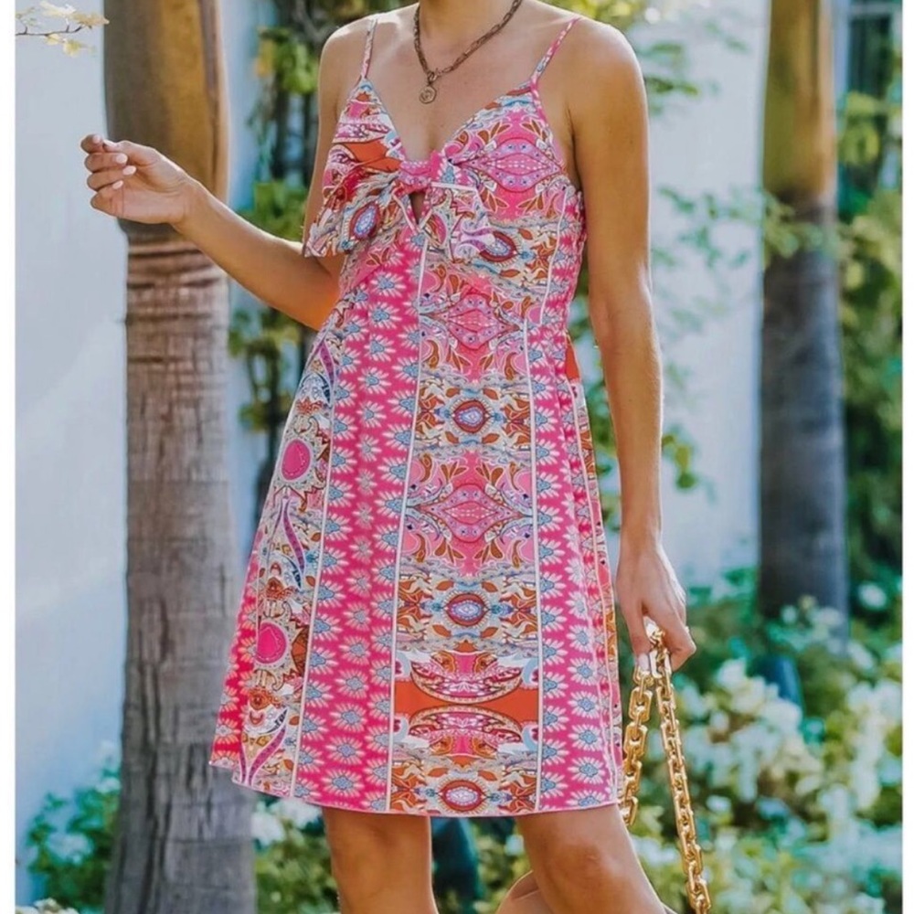 Front Bow Smocked Back Mini Dress